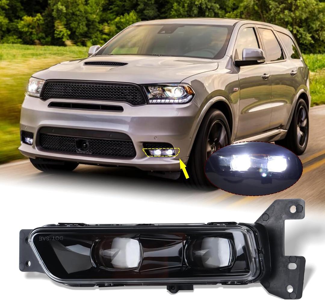 Left Driver Side LED Fog Light Compatible for 2017-2022 Jeep Grand Cherokee 2014-2022 Dodge Durango Front Bumper Light With Bulbs Assembly LH 68275511AC