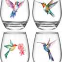 Hummingbird Stemless Wine Glasses Set of 4, Hummingbird Lovers Gifts for Women, Bird and Outdoor Lovers, 15oz Wine Glasses Gifts for Women, Floral Garden Lovers, Forest Birds Hummingbird Decor