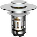 Hibbent Upgraded 3 in 1 Bathroom Sink Drain Strainer, Universal Pop Up Stopper with Removable Stainless Steel Filter Basket Hair Catcher, Sink Plug for 1.1''~2.36'' Basin, Brass Bullet Core, Chrome