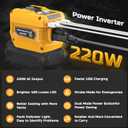 220W Power Inverter Compatible with Dewalt 20V Battery, DC 20V to AC 110V Inverter, Portable Power Station Generator with 1 AC Outlet, 2 USB Ports & 1 Type-C Fast Charging, 400LM LED Work Light