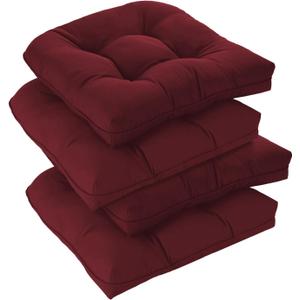 downluxe Outdoor Chair Cushions Set of 4 for Patio Furniture, Water Resistant Tufted Overstuffed Patio Furniture Cushions, Thick Outdoor Seat Cushion, 19" X 19" X 5", Burgundy