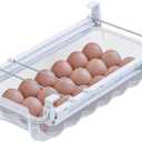 Skywin TidyFriend Refrigerator Egg Drawer 14"x7.5"x3.95" Snap-On Egg Holder with Pull-Out Drawer, Holds 18 Eggs, Fits Flat Fridge Shelves 14.116.3 in Long and 0.931.32 in Thick