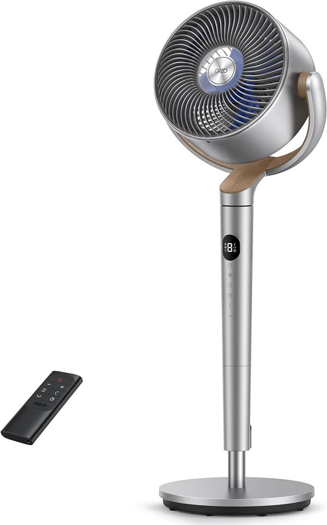 Dreo Standing Fan, 120+120Omni-directional Oscillating Fan For Bedroom, 85 ft Circulator With Remote, DC Motor Quiet Pedestal Fans, Adjustable Height, 8 Speeds, 3 Modes, 8H Timer, Home, PolyFan 502 (Silver)