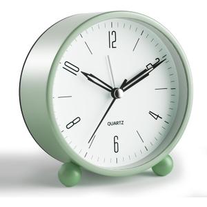 Analog Alarm Clock, 4 inch Super Silent Non Ticking Small Clock with Night Light, Battery Operated, Simple Design, Old Fashioned Style Ideal Decor, for Bedroom, Bedside, Desk, Adult, Kid, Gift, Green