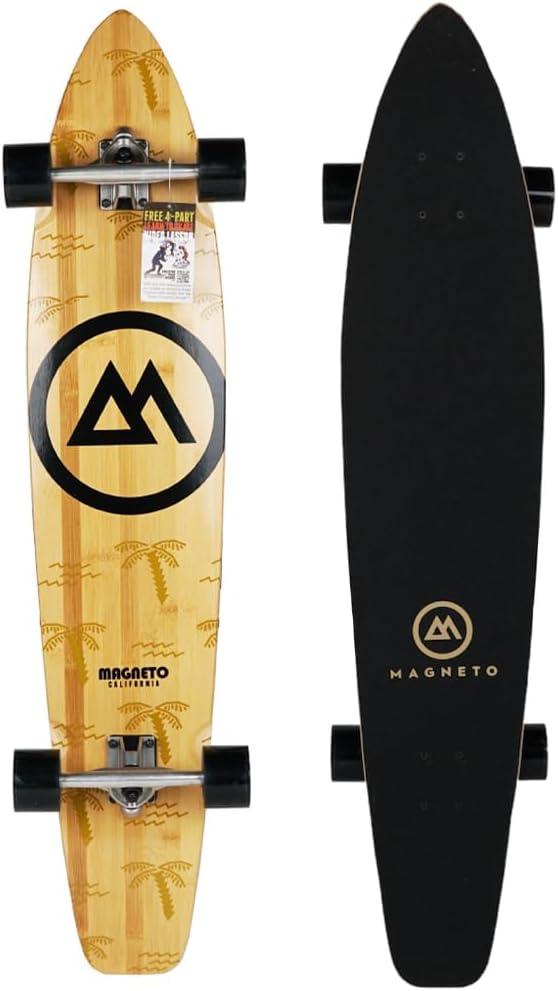 Magneto 44 inch Kicktail Cruiser Longboard Skateboard | Bamboo and Hard Maple Deck | Made for Adults, Teens, and Kids (Palm Flats)