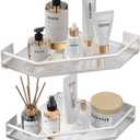 Acrylic Corner Bathroom Counter Organizer - 2 Tier Countertop Storage Shelves for Dresser, Kitchen, Laundry, Dorm Room (White)