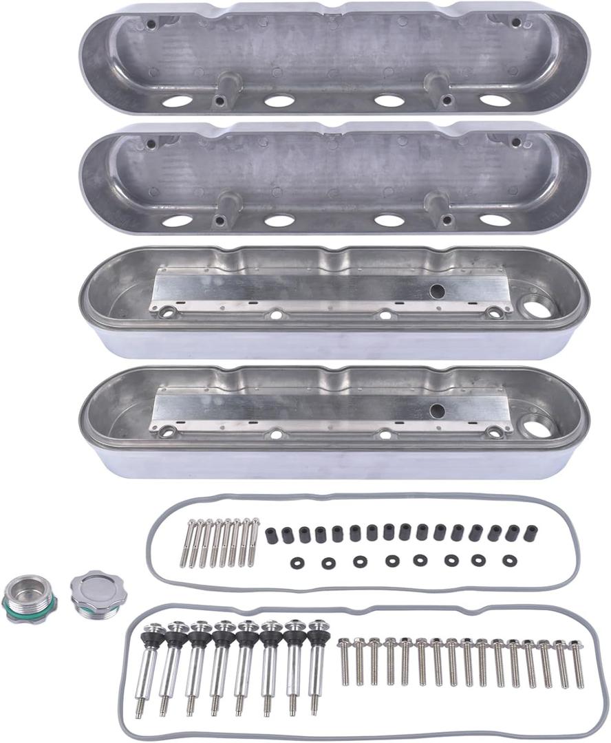 Two-Piece Polished Finish Finned Aluminum Valve Covers Replacement for GM V8 GEN. III/IV LS BASED