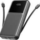 26800mAh Portable Fast Charger with Build in Cables, 22.5W Power Bank with PD 3.0+QC 4.0 LED Display, High Capacity Phone Battery Pack Tracel Essentials Compatible with iPhone Samsung Google, etc (black)