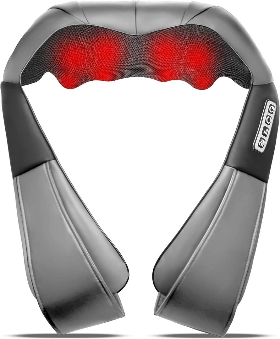 Grey Shiatsu Neck and Back Massager with Heat, Electric Deep Tissue Kneading Neck and Shoulder Massage, Best Gifts for Women Men Mom Dad Mothers Fathers Day Birthday Gift (NOT Cordless)