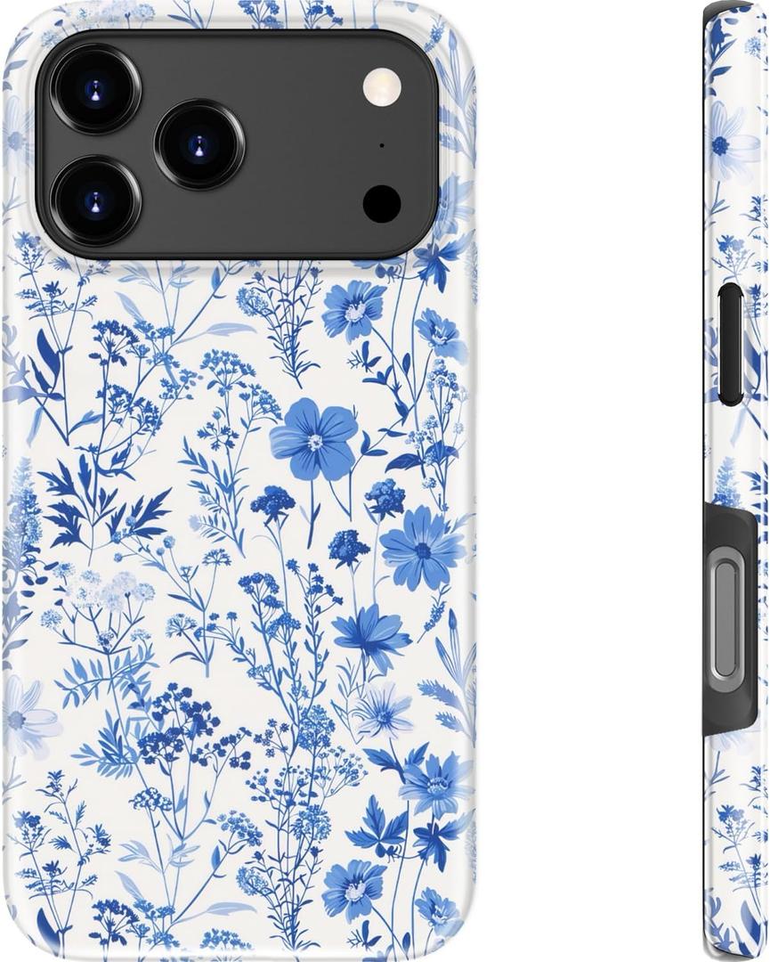 Goodon for iPhone 17 Pro Max Case Cute,Aesthetic Vintage Blue Wildflower Shell,Compatible with Magsafe,Trendy Unique Cool Retro Coquette Floral Protective Slim Silicone Phone Cover for Women Girls (Azure Botanical Pattern)