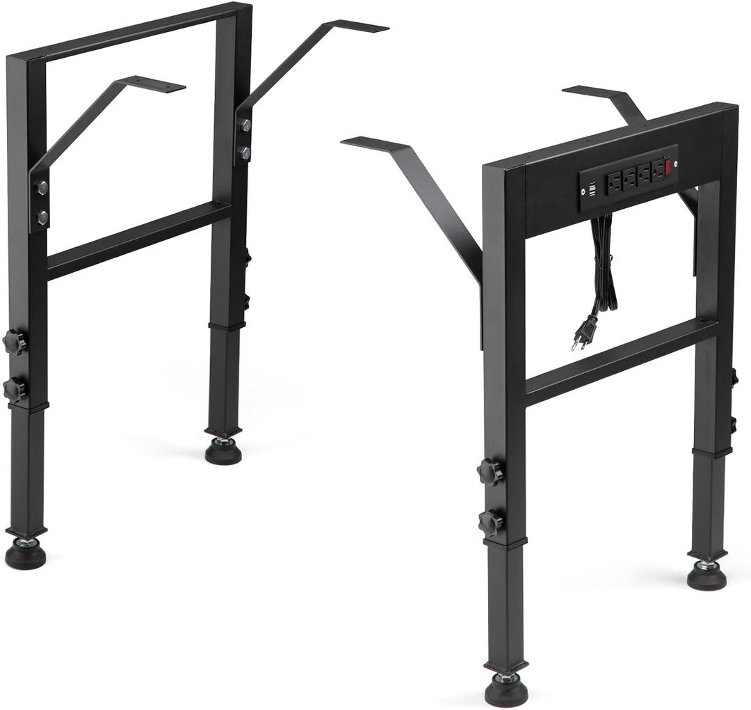 OLBRUS 19.6-Inch Depth Workbench Frame, Height Adjustable 28.5" to 33.8",Set of 4 Metal Table Legs with Floor Protectors, Heavy Duty DIY Furniture Legs for Study DeskPower Outlets/Rubber Pad