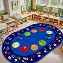 Large Oval Classroom Rug, 69Ft ABC Rugs for Kids Playroom, Education Classroom Carpet Elementary for Learning Alphabet, Numbers, Words, Area Preschool Playmat for Daycare Kindergarten