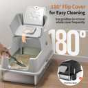 Stainless Steel Cat Litter Box with Lid, 180 Flip-Top XL Extra Large Enclosed Litter Box, Covered Metal High Sided Litter Pan with Steps & Scoop, Easy Cleaning, Odor Control, Non-Sticky-Grey