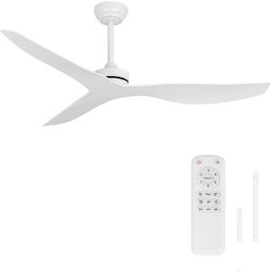 Ceiling Fans without Light,52 Inch Ceiling Fan with Remote Control,3 Reversible Blade,White Ceiling Fan for Bedroom, Living Room,Hallway