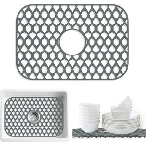 SAMSIER Sink Protectors for Kitchen Sink 13x11 &16x12 &19x14 &22x13 &24x13 &26x14 &28x14 &30x16, Large Silicone Sink Mats Grid for Bottom of Farmhouse Sink (19”x13”, Center Drain)