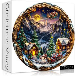 Round Christmas Puzzles for Adults 1000 Pieces, Winter Scene Christmas Eve with Snow Village Santa Claus Snowman Tree Puzzle, Unique Holiday Vintage Jigsaw Puzzles Challenge for Adults