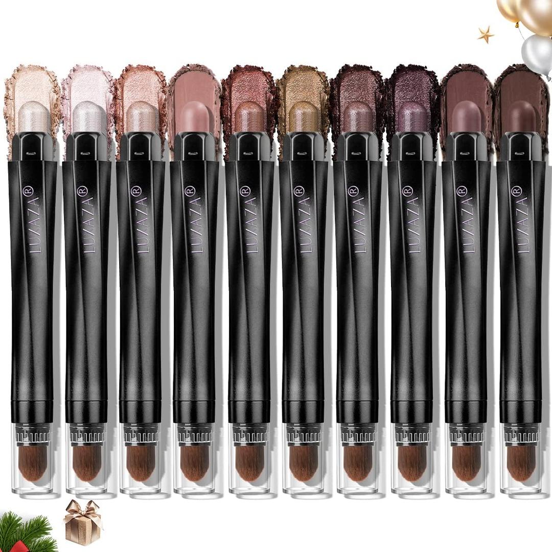 10PCS Eyeshadow Stick,Shimmer And Matte Neutral Brown Eye Shadow Sticks Pencil Crayon, Eye Brightener Stick With Crease-proof Formula,Waterproof & Long Lasting (A-Christmas Set)