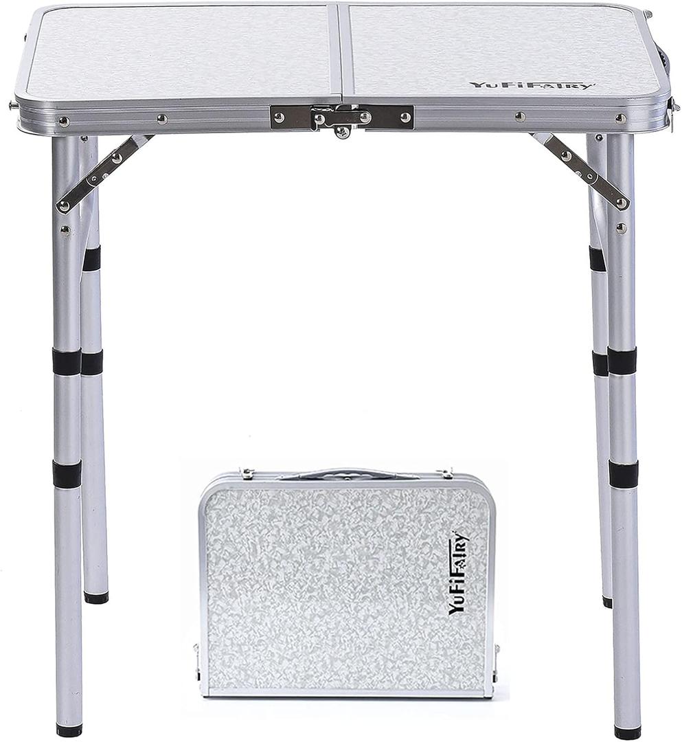 YUFIFAIRY Small Folding Table Portable, 24''L x16''W Foldable Camp Table with 3 Adjustable Height, Indoor Outdoor Lightweight Aluminum for Outdoor Cooking Picnic, (3 Heights)