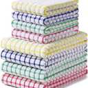 Homaxy Kitchen Towels and Dishcloths Set, 16 x 25 and 12 x 12 Inches, Set of 8 Cotton Terry Kitchen Dish Towels, Super Soft and Absorbent Dish Cloths, Blue/Yellow/Red/Green