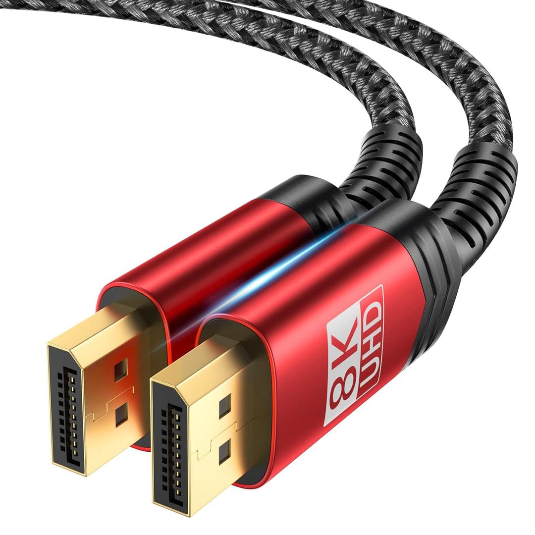 JSAUX 8K Displayport Cable 1.4, DP to DP Cable 6.6ft(8K@60Hz, 2K@240Hz, 4K@144Hz, 32.4Gbps), Compatible with Gaming Laptop TV PC Computer Monitor-Red