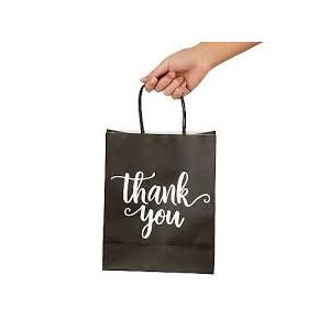 DjinnGlory 50 Pack Medium Sized Black Thank You Paper Bags with Handles 10x8x4 Inches and White Tissue Paper for Small Busines Wedding Baby Shower Graduation Party Favors Treats Goodies