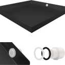 Heavy Duty Washing Machine Drain Pan 19 Guage Thick Stainless Steel 32X30X2-1/2in, Including 1" Drain Fittings (Matte Black)