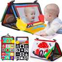 Tummy Time Baby Mirror Infant Toys Newborn 0 3 Months Brain Development with Crinkle Cloth Book Teether Black and White High Contrast Baby Toys 2 4 5 0-6 Month Boys Girls Sensory Activity Shower Gifts