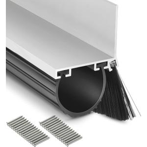 Zonon 16.5 Feet Universal Garage Door Seals Bottom Kit Weatherproofing Garage Door Weather Stripping Rubber Kit with Aluminum Track Retainer Base and Brush Kit Heavy Duty(U Shape), Silver White