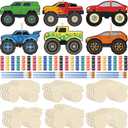 Weysat 24 Sets Color Your Own Wooden Race Car Craft Kit Truck Wooden Coloring Crafts with Coloring Paint and Hemp Rope Game Handmade Gifts for Theme Activities DIY Decoration