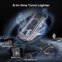 5-in-1 Torch Lighter with Tool, Punch, Holder, Draw Enhancer, Refillable Butane Torch Lighter, Multifunctional Accessories Gift, Windproof Triple Flame Lighters for Candles, Travel, Outdoor (Carbon Fiber)
