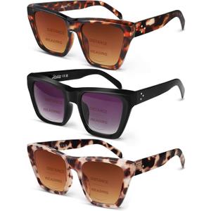 LADEESSE 3 Pack Bifocal Reader Sunglasses Women - Oversized Sun Reading Glasses Womens W/Cat Eye Vintage Outdoor UV400 Protection Eyewear 1.75