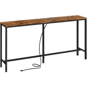 SUPERJARE Console Table with Outlet, 63 Inch Sofa Table with Charging Station, Narrow Entryway Table, Behind Couch Table, for Living Room, Plants - Rustic Brown