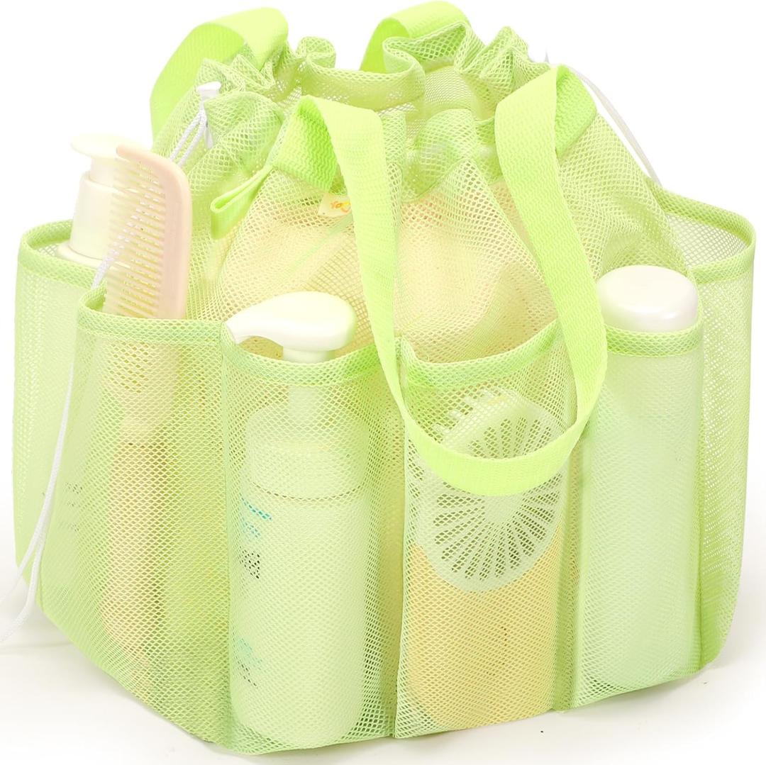 famichan Mesh Shower Caddy Portable with Drawstring, Dorm Room Essentials for College Students Girls & Boys, Large Shower Bag for Camping,Swimming,Gym,Travel,Bathroom - Green