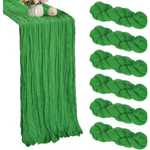 6 Pack Green Cheesecloth Table Runner 35x120 Inch Gauze Rustic Boho Table Runner 10FT Cheese Cloth for Wedding Decor Party Bridal Baby Shower Spring Table Decoration