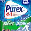 Purex 4-in-1 Laundry Detergent Pacs, Mountain Breeze, 66 Count, Brightening and Whitening, Powerful Clean, Tough on Stains, Boost of Freshness
