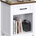 Decofy Farmhouse Nightstand with Charging Station, White & Walnut