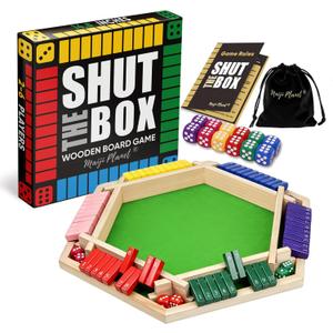 Original Classic 2-6 Player Shut The Box Game, Math Dice Board Game for Family Night Classroom Travel, Wooden Classic Table Top for Group Kid Adult Senior Party Easy Quick and Fun
