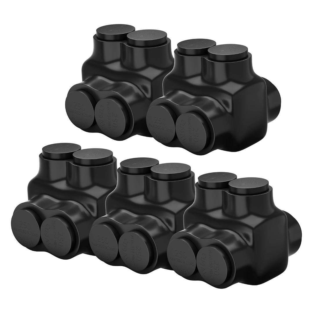 RVBOATPAT Aluminum to Copper Wire Connectors 250MCM-6 AWG 2 Port Aluminum Copper Splice 5/16" Slotted Allen Hex Dual Entry Electrical Power Connector