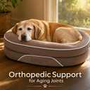 Orthopedic Dog Bed with Calming Bolster Sides, Faux Fur Interior, Non-Slip Base, Taupe and Beige, for Medium and Large Dogs