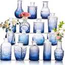 Glass Bud Vase Set of 16, Small Flower Vases, Glass Vases for Centerpieces, Vintage Home Table Decorations Bud Vases (16 Pcs, Blue)