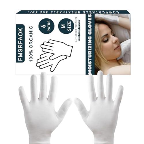 Organic Cotton Moisturizing Hand Gloves, 6 Pairs, White, Washable SPA Gloves for Dry Hands Eczema Work Inspection(6pair),for Halloween and Christmas Gifts