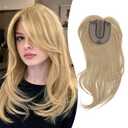 UDU Hair Toppers for Women, Synthetic Fiber, Golden Blonde, Straight, 18 Inch, 5x5 Inch Base, Clip-in Wiglets with Fringe Bangs