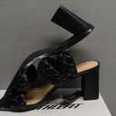 Athlefit Women's Braided Heeled Sandals Summer Square Open Toe Chunky Block Heels (7.5, Black)