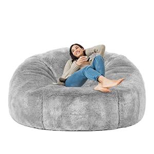 (No Filler) 7FT Giant Bean Bag Chair Cover Soft Faux RH Fur Sofa Bed Washable Bean Bag Couch Cover for Adult and Kids with Liner