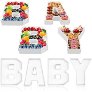 Baby Charcuterie Number Box Baby Letter Trays Food Fillable Tray Box Foam Board Box for Baby Shower Gender Reveal Birthday Party Decorations Supplies (4" x 4" x 0.1", White)