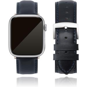Leather Watch Bands Compatible with Apple Watch 49mm 46mm 45mm 44mm 42mm 41mm 40mm 38mm, Top Grain Genuine Leather Replacement Straps for iWatch Series 10 9 8 7 6 5 4 3 2 1 SE2/1 Ultra2/1 (Dark Blue Leather (Silver Hardware))