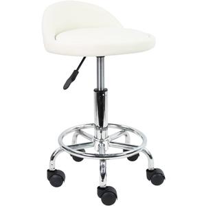 KKTONER PU Leather Round Rolling Stool with Foot Rest Height Adjustable Swivel Drafting Work SPA Task Chair with Wheels (White)