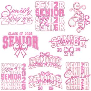 Zeyune 18 Pcs Senior Class of 2026 Iron on Patches Coquette Pink Bow Graduation Iron on Patches 2026 for Graduation Party Favors Jeans Pants Clothing Heat Transfer Senior Stuff, 9 Styles