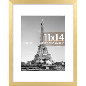 upsimples 11x14 Picture Frame, Display Pictures 8x10 with Mat or 11x14 Without Mat, Wall Hanging Photo Frame, Gold, 1 Pack