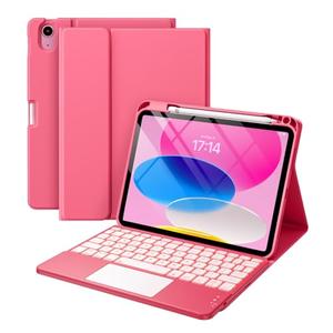 Harvopu Compatible for iPad 11th 10th Generation Case with Keyboard, Folio Cover with Pencil Holder, Multi-Touch Trackpad, 7 Color Backlit, Detachable Keyboard for iPad (A16) 11th/10th Gen (Pink)